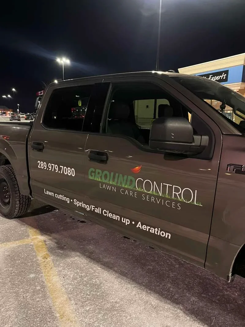 Ground Control Lawn Care Services truck on site in Durham Region