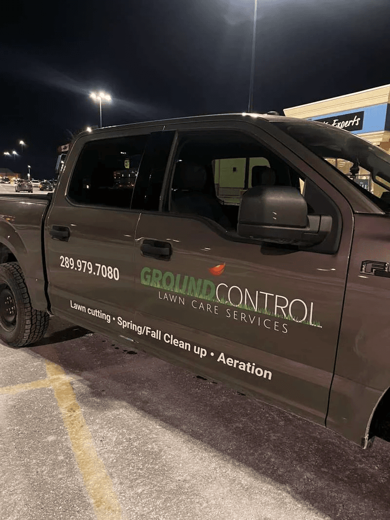 Ground Control Lawn Care Services truck on site in Durham Region